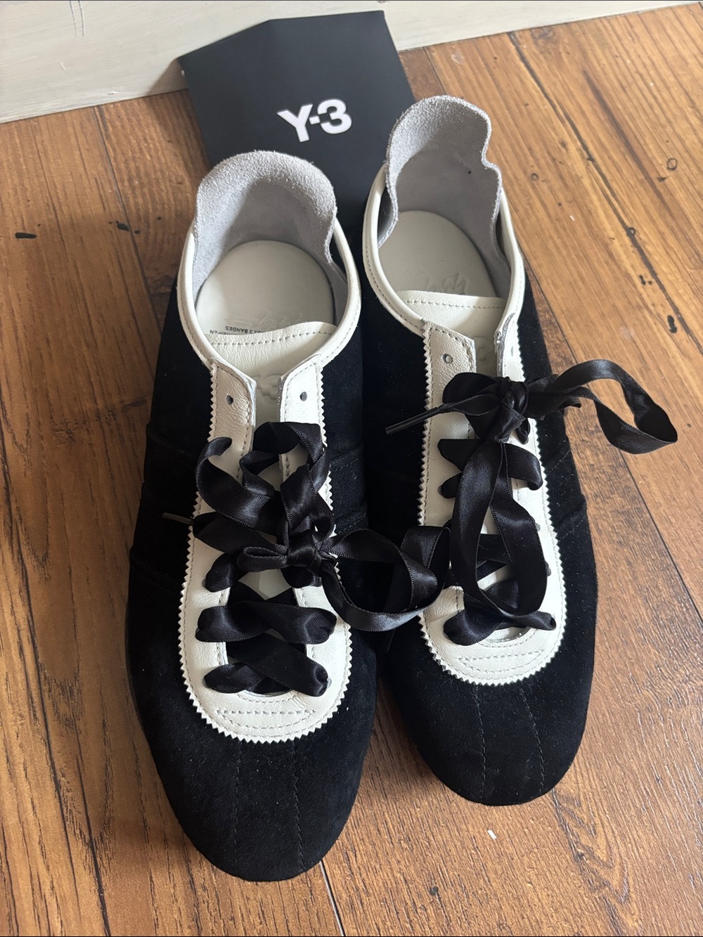 adidas Y-3 Women's Black and White Suede Ribbon-Lace Sneakers